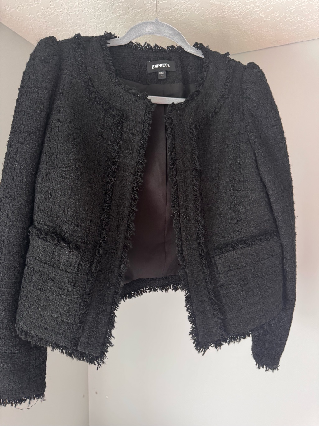 Express Women's Black Tweed Fringe Jacket